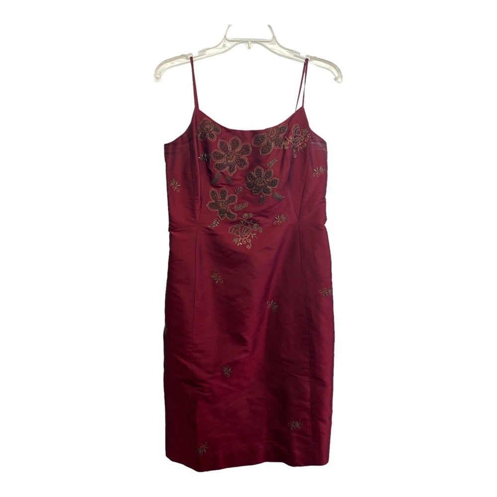 Ann Taylor slip dress 4 200% silk beaded floral embroidered elegant classic